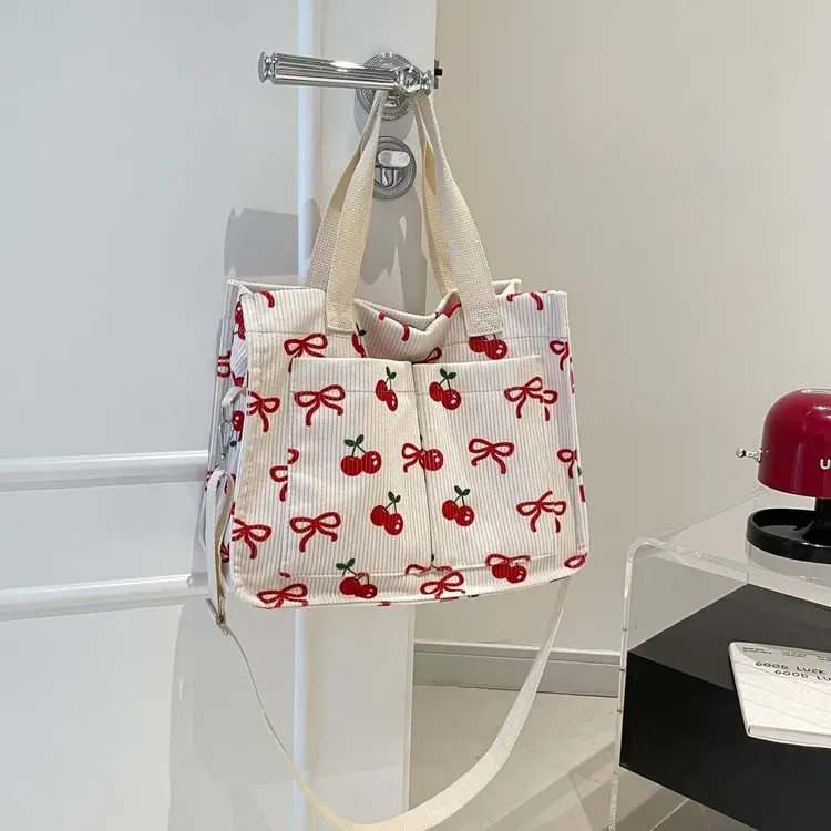 Tas Selempang Wanita Bahan PU Sintetis Motif Polkadot Warna Putih Bentuk Kotak Motif Floral
