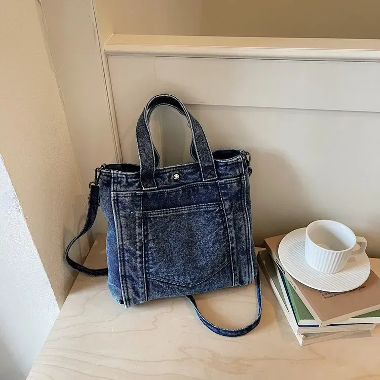 Tas Selempang Wanita Bahan PU Sintetis Polos Warna Biru Bentuk Kotak Tali Grosir Import