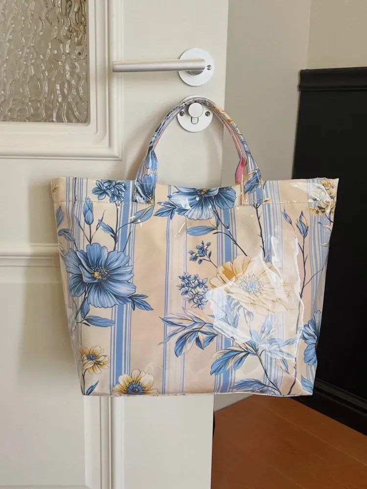 Tas Selempang Wanita Bahan PU Sintetis Motif Floral Warna Pink Bentuk Kotak Tali Pilihan