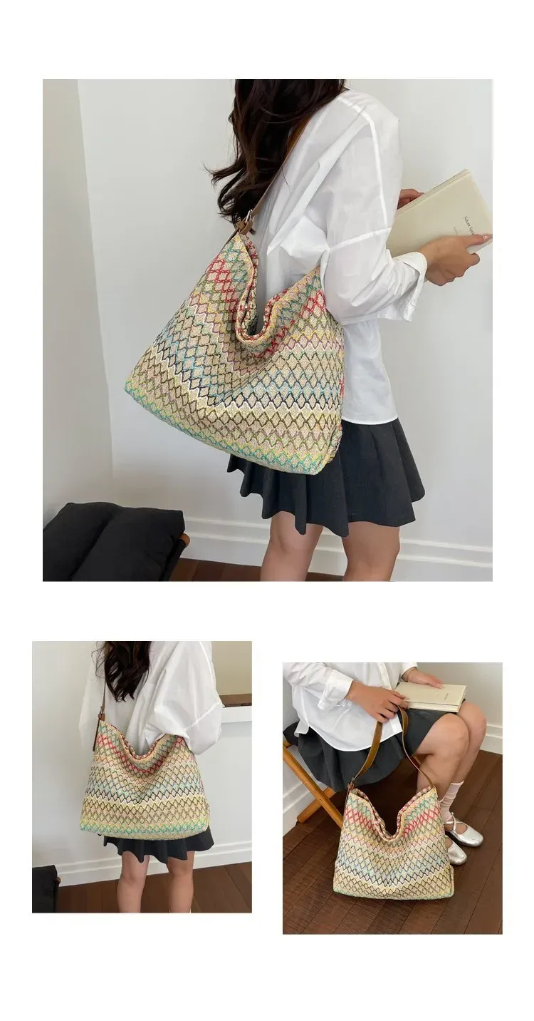 Tas Selempang Wanita Bahan PU Sintetis Motif Print Warna Pink Model Hobo Tali Grosir Import
