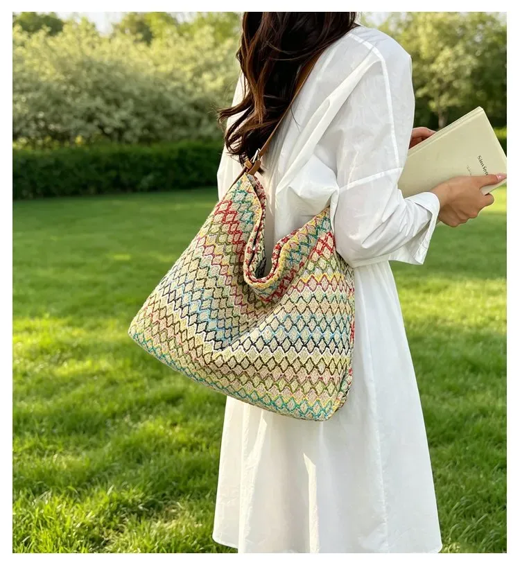 Tas Selempang Wanita Bahan PU Sintetis Motif Print Warna Pink Model Hobo Tali Grosir Import