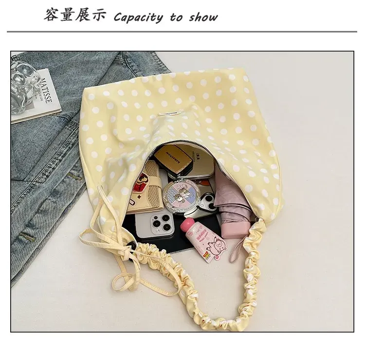 Tas Selempang Wanita Bahan PU Sintetis Motif Polkadot Warna Kuning Bentuk Grosir Import