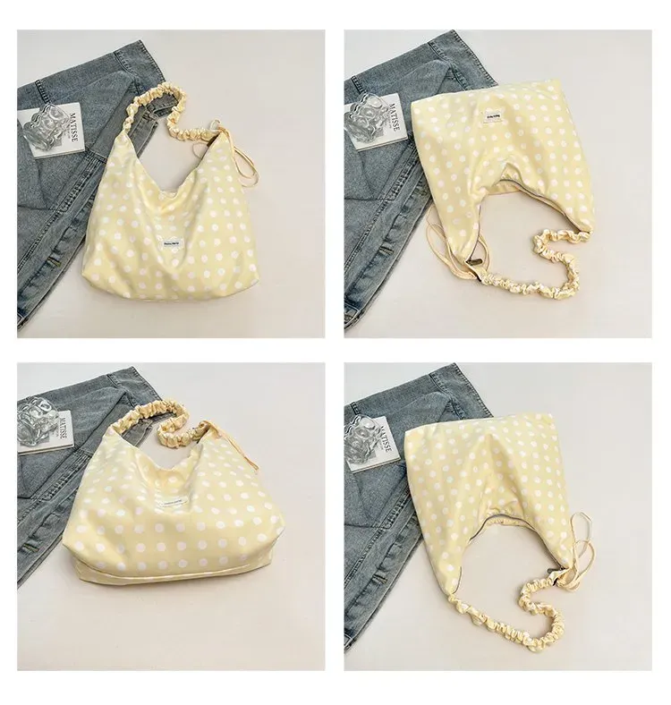 Tas Selempang Wanita Bahan PU Sintetis Motif Polkadot Warna Kuning Bentuk Grosir Import