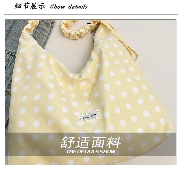 Tas Selempang Wanita Bahan PU Sintetis Motif Polkadot Warna Kuning Bentuk Grosir Import