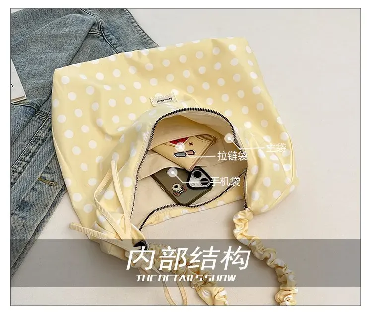 Tas Selempang Wanita Bahan PU Sintetis Motif Polkadot Warna Kuning Bentuk Grosir Import kategori tas selempang grosir