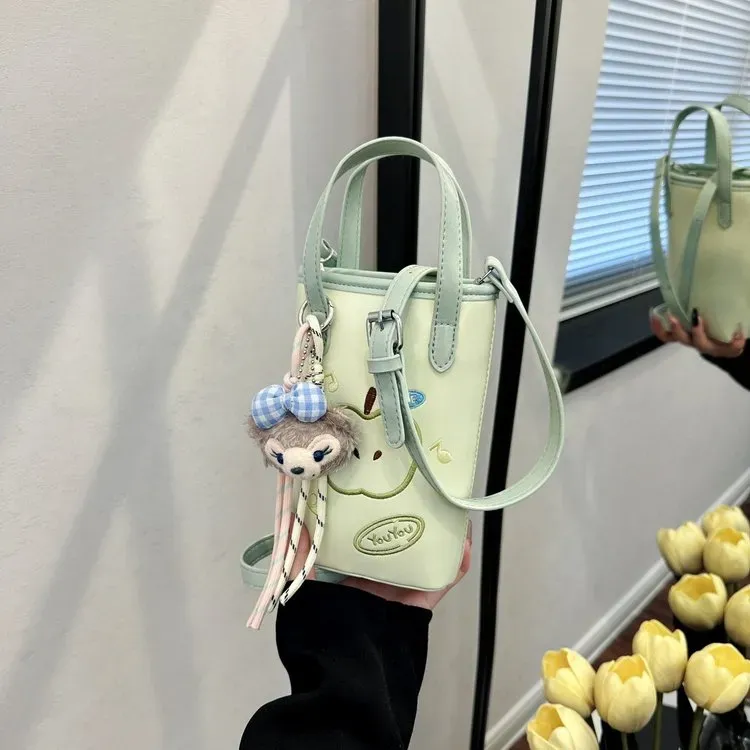 Tas Selempang Wanita Bahan PU Sintetis Motif Print Warna Hijau Bentuk Kotak Tali Grosir Import