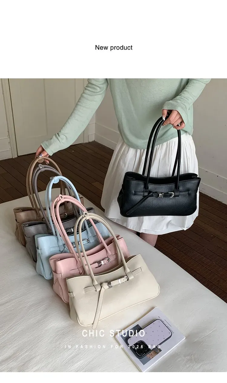 Tas Selempang Wanita Bahan PU Sintetis Polos Bentuk Kotak Tali Lebar Resleting untuk Reseller