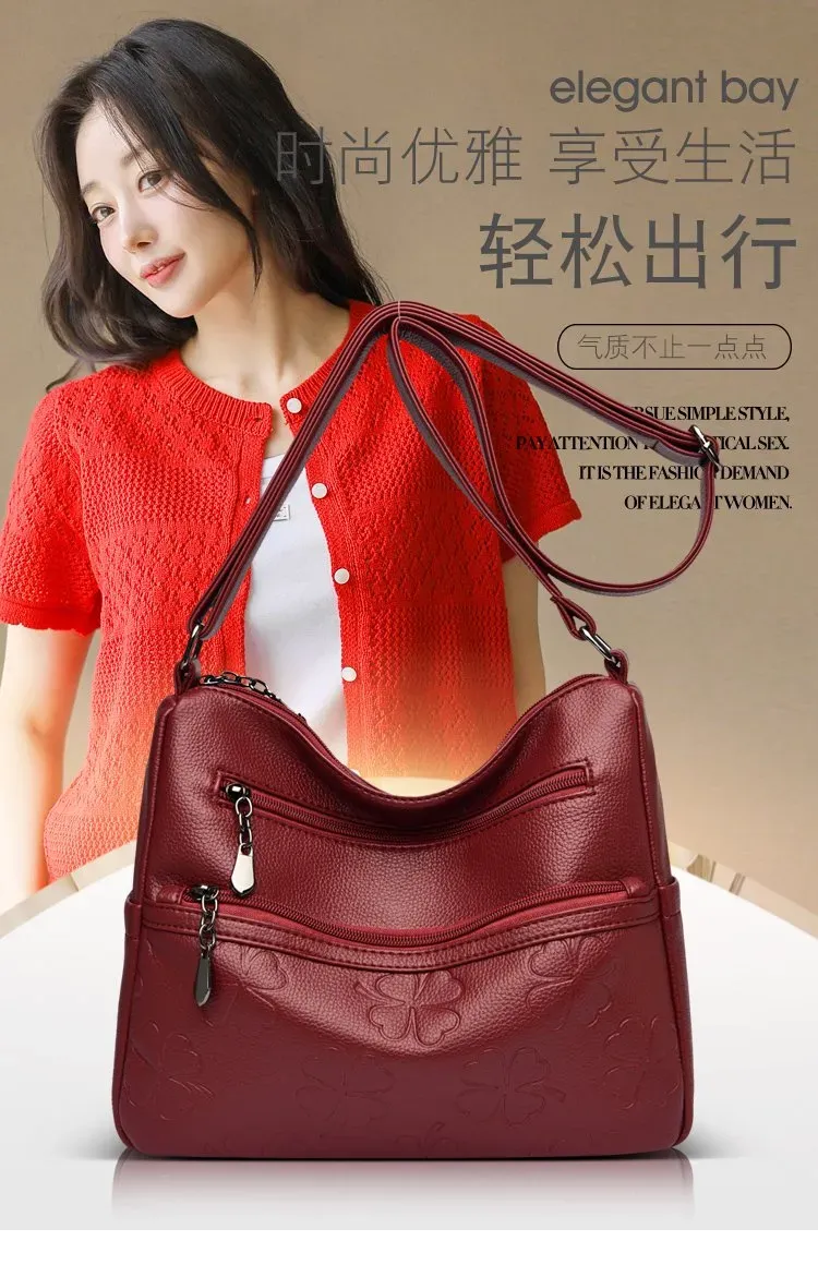 Tas Selempang Wanita Bahan PU Sintetis Motif Print Warna Merah Bentuk Kotak Tali Resleting