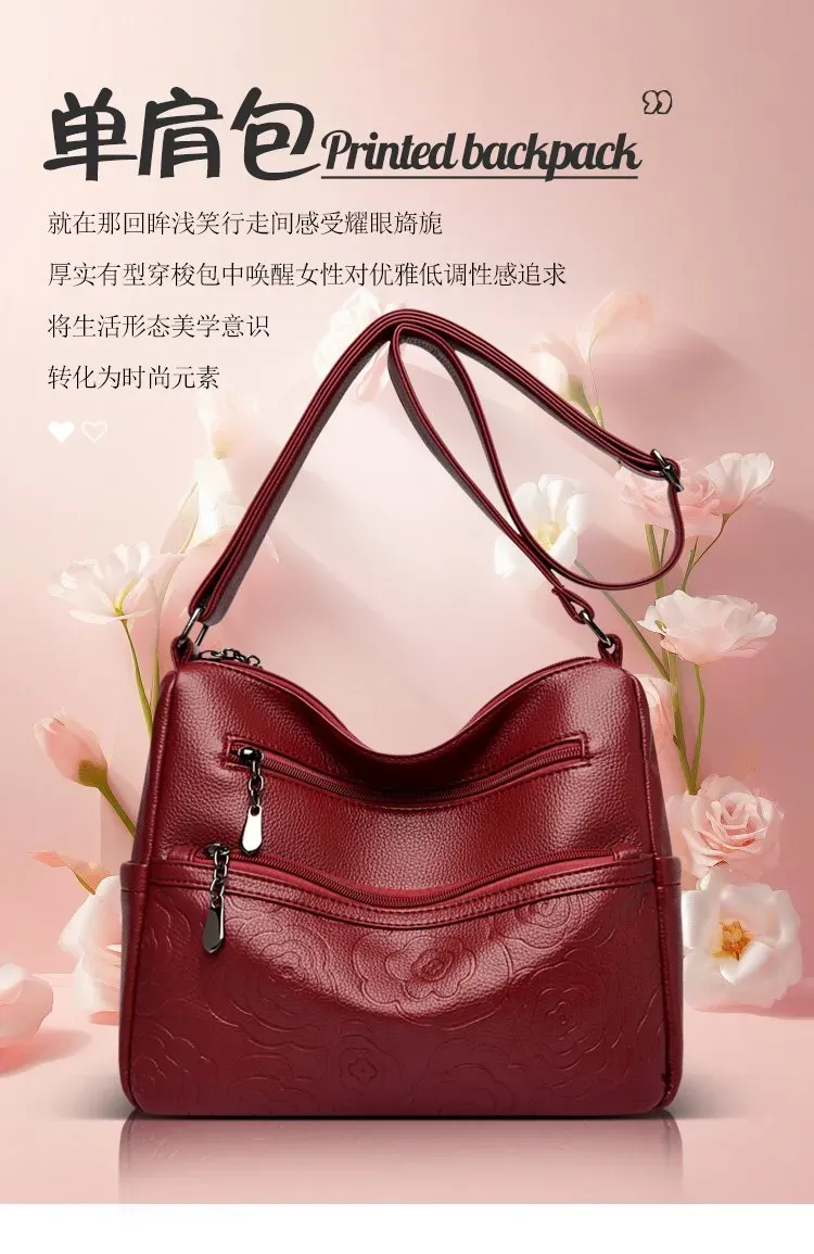 Tas Selempang Wanita Bahan PU Sintetis Motif Print Warna Merah Bentuk Kotak Tali Harga Grosir