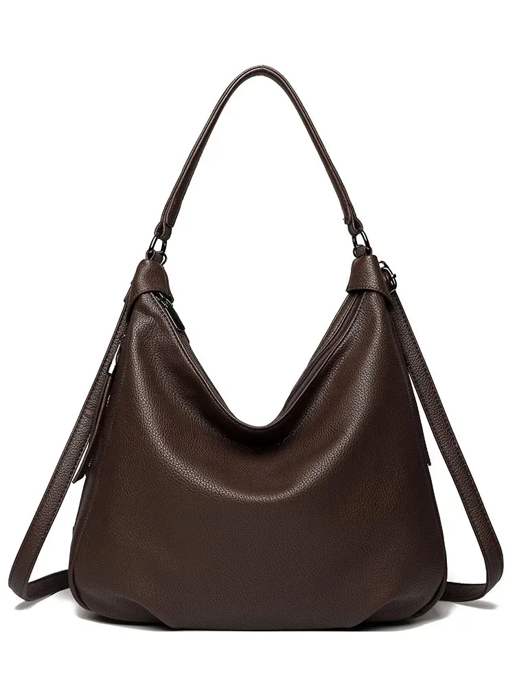Tas Selempang Wanita Bahan PU Sintetis Polos Model Hobo Tali Panjang Resleting untuk Reseller