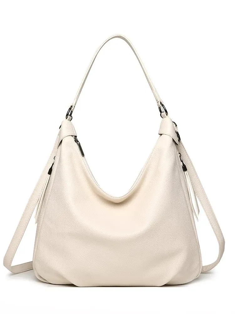 Tas Selempang Wanita Bahan PU Sintetis Polos Model Hobo Tali Panjang Resleting untuk Reseller