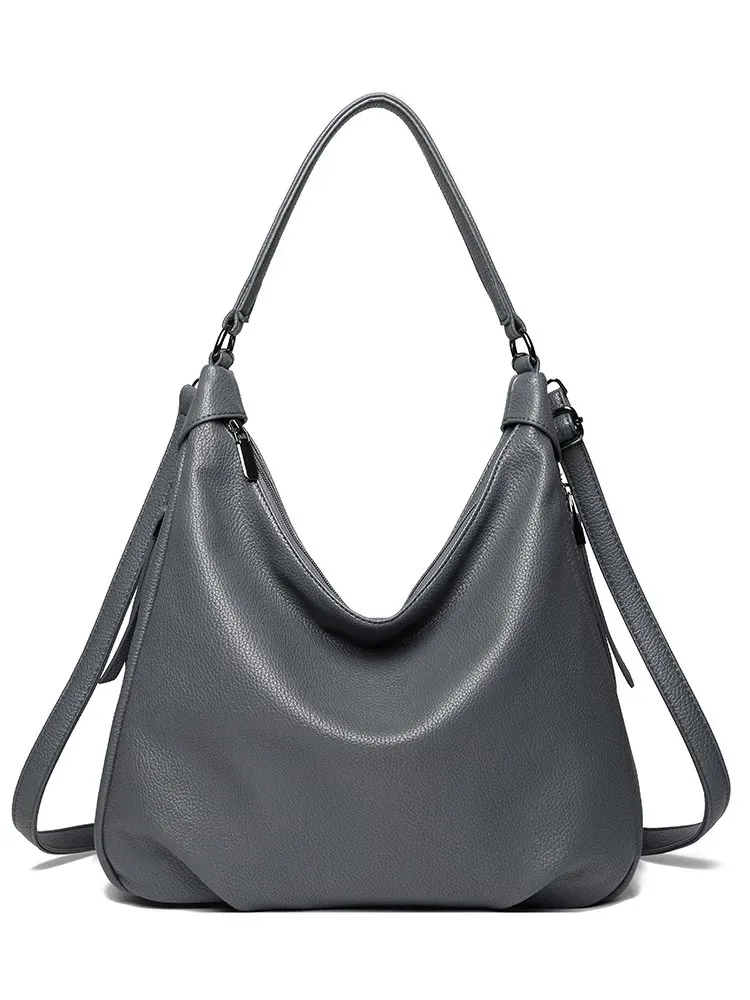 Tas Selempang Wanita Bahan PU Sintetis Polos Model Hobo Tali Panjang Resleting untuk Reseller