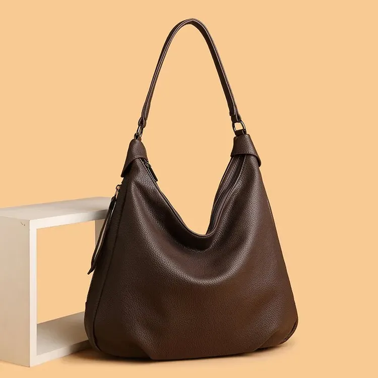 Tas Selempang Wanita Bahan PU Sintetis Polos Model Hobo Tali Panjang Resleting untuk Reseller