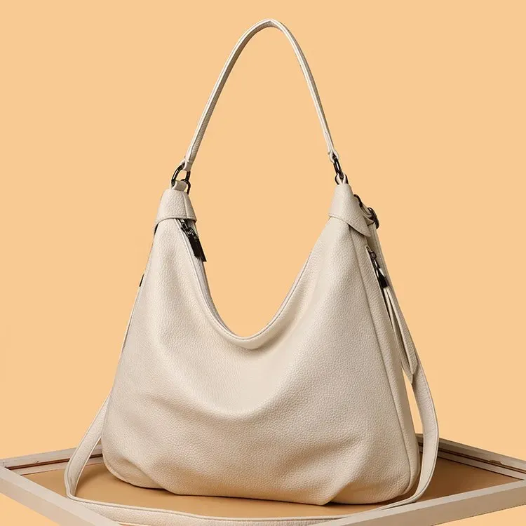 Tas Selempang Wanita Bahan PU Sintetis Polos Model Hobo Tali Panjang Resleting untuk Reseller