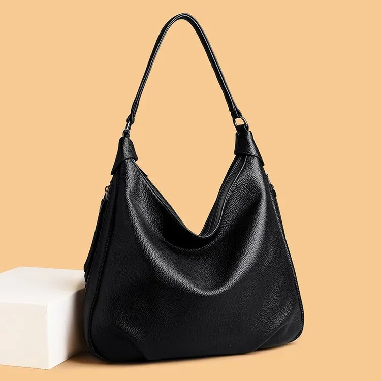 Tas Selempang Wanita Bahan PU Sintetis Polos Model Hobo Tali Panjang Resleting untuk Reseller