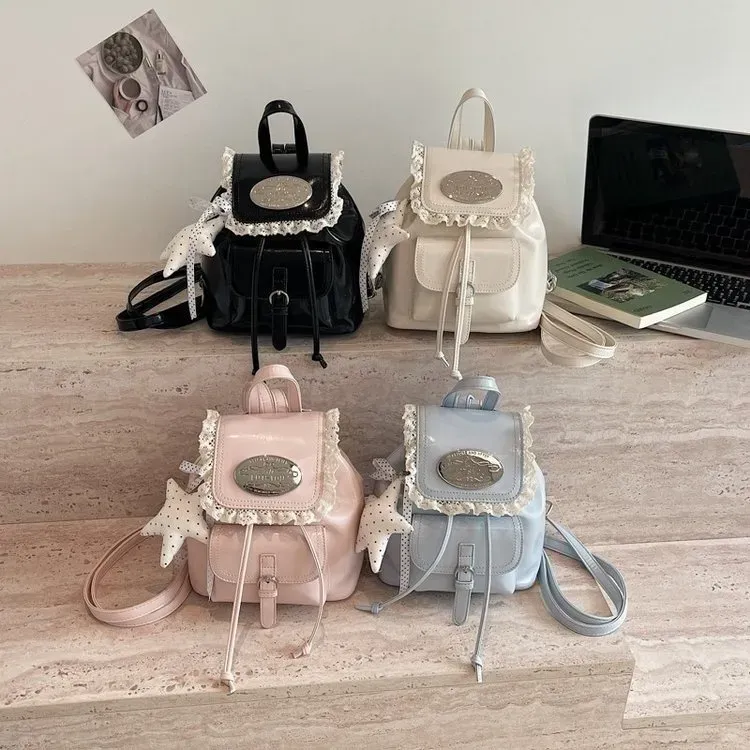 Tas Ransel Wanita Bahan PU Sintetis Polos Warna Putih Bentuk Kotak Tali Serut Grosir Import