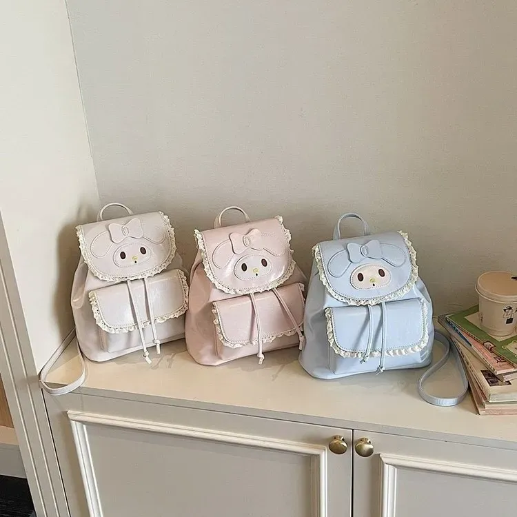 Tas Ransel Wanita Bahan PU Sintetis Polos Warna Putih Bentuk Kotak Tali Serut Grosir Import