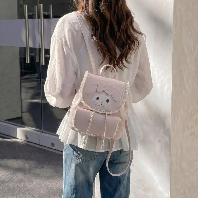 Tas Ransel Wanita Bahan PU Sintetis Polos Warna Putih Bentuk Kotak Tali Serut Grosir Import