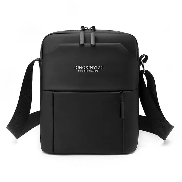 Tas Selempang Pria Bahan Nylon Polos Warna Hitam Bentuk Kotak Tali Lebar Bahan PU Sintetis