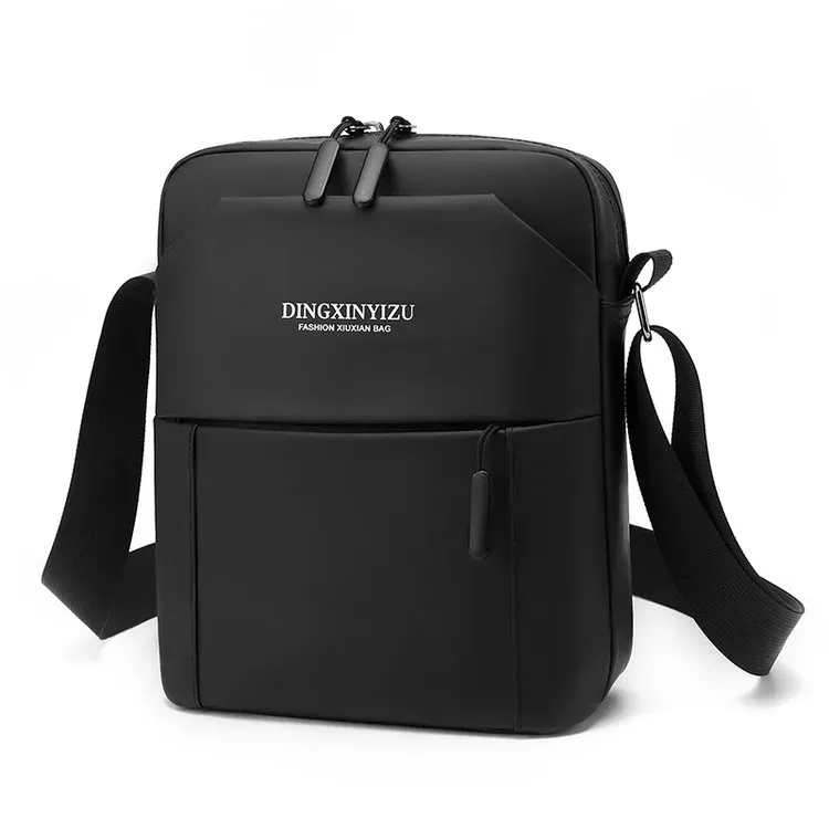 Tas Selempang Pria Bahan Nylon Polos Warna Hitam Bentuk Kotak Tali Lebar Bahan PU Sintetis
