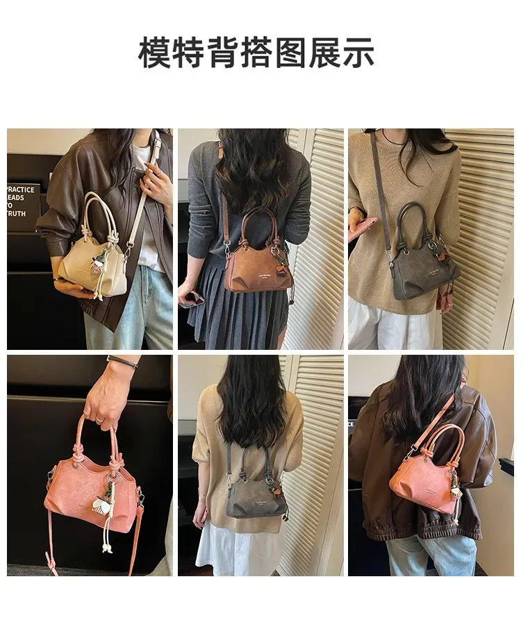 Tas Selempang Wanita Bahan PU Sintetis Polos Bentuk Kotak Tali Lebar Resleting Warna Cokelat