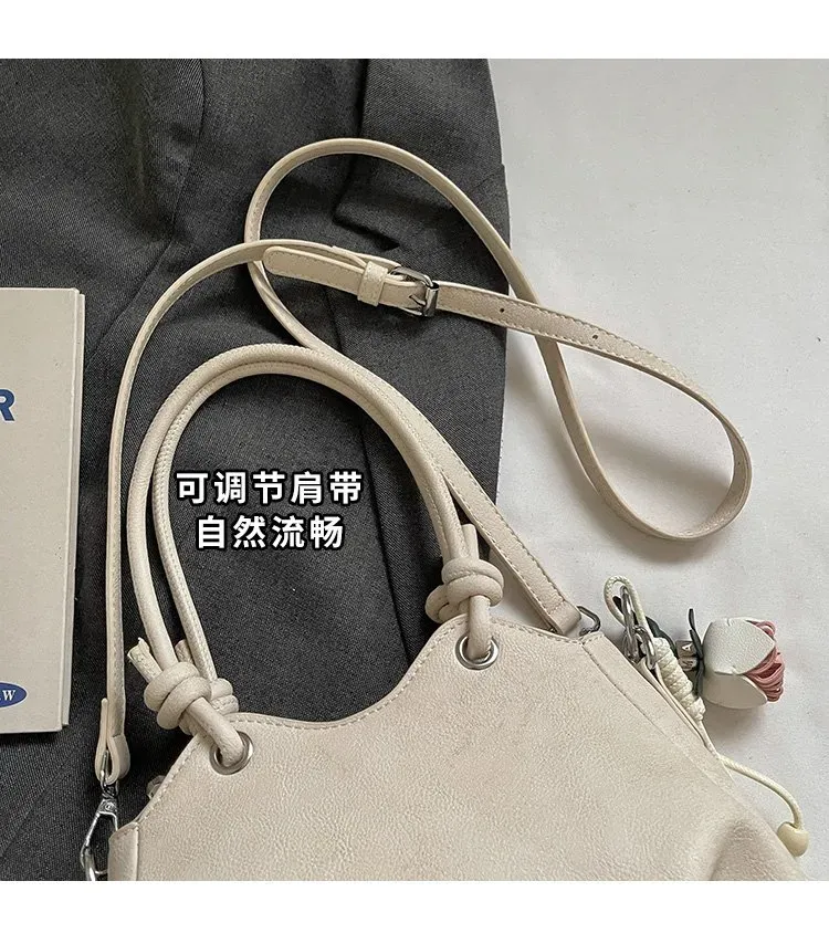 Tas Selempang Wanita Bahan PU Sintetis Polos Bentuk Kotak Tali Lebar Resleting Warna Cokelat