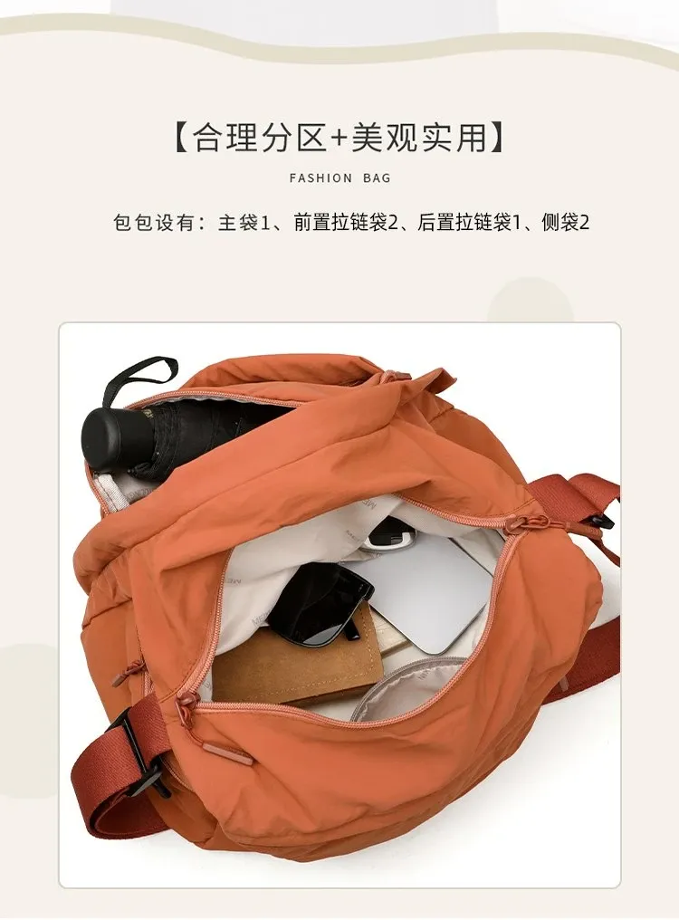 Tas Selempang Wanita Bahan Nylon Polos Bentuk Kotak Tali Lebar Resleting Grosir Import