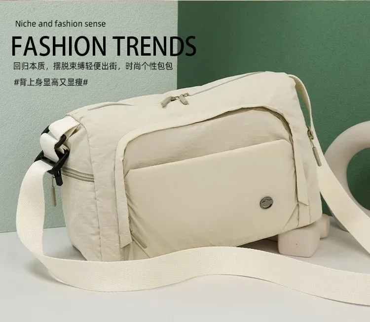 Tas Selempang Wanita Bahan Nylon Polos Bentuk Kotak Tali Lebar Resleting Grosir Import
