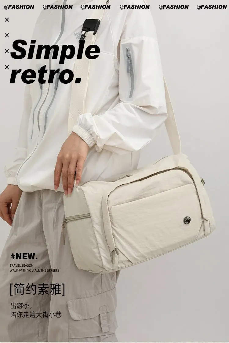 Tas Selempang Wanita Bahan Nylon Polos Bentuk Kotak Tali Lebar Resleting Grosir Import