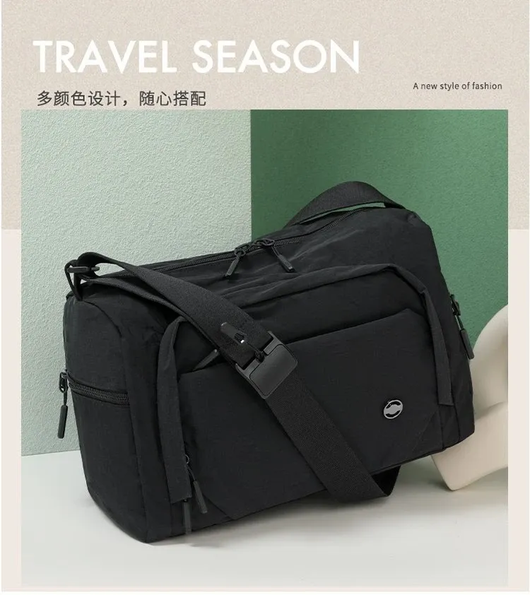 Tas Selempang Wanita Bahan Nylon Polos Bentuk Kotak Tali Lebar Resleting Grosir Import