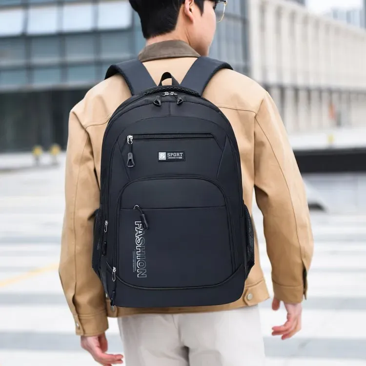 Tas Ransel Pria Bahan Oxford Polos Warna Hitam Bentuk Kotak Tali Lebar Resleting untuk Kerja