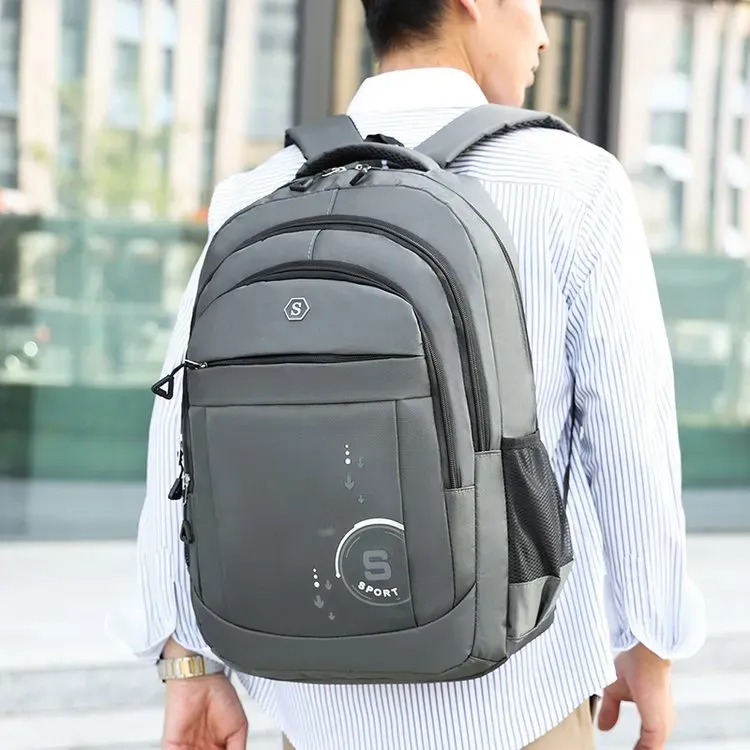 Tas Ransel Pria Bahan Oxford Polos Warna Hitam Bentuk Kotak Tali Lebar Resleting untuk Kerja