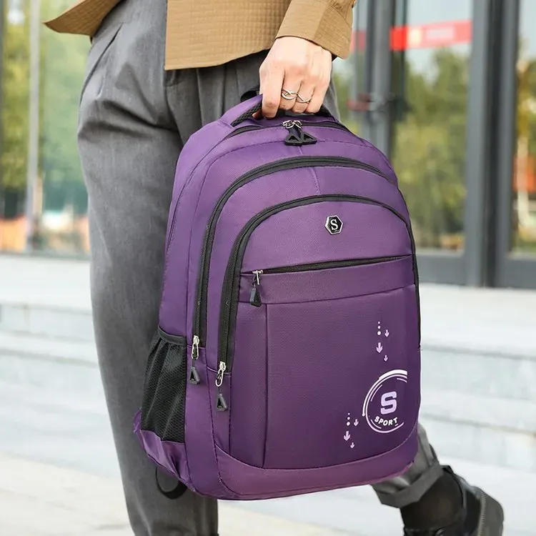 Tas Ransel Pria Bahan Oxford Polos Warna Hitam Bentuk Kotak Tali Lebar Resleting untuk Kerja