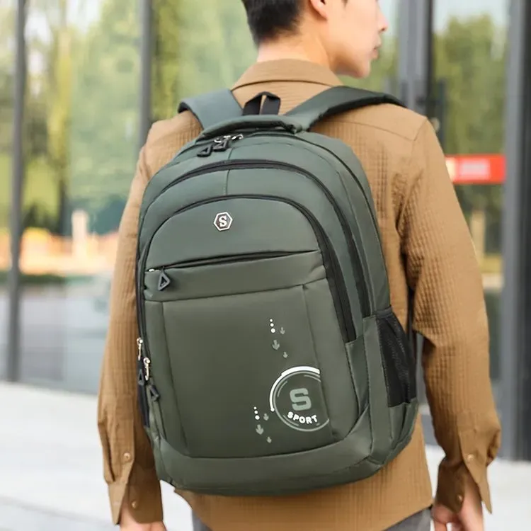 Tas Ransel Pria Bahan Oxford Polos Warna Hitam Bentuk Kotak Tali Lebar Resleting untuk Kerja