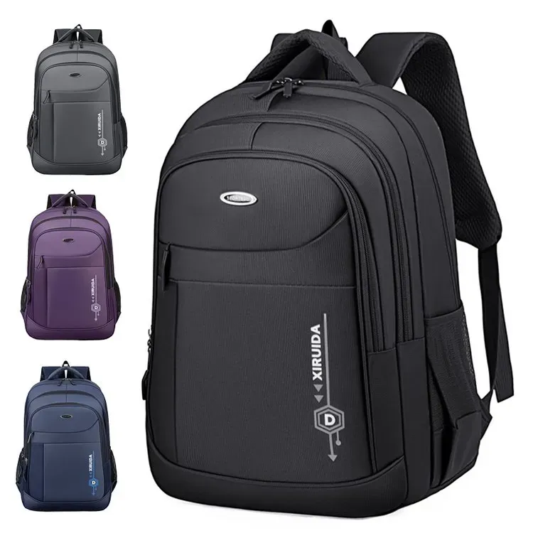 Tas Ransel Pria Bahan Oxford Polos Warna Hitam Bentuk Kotak Tali Lebar Resleting untuk Kerja