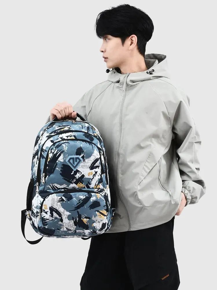 Tas Ransel Wanita Bahan Oxford Motif Print Warna Hitam Bentuk Kotak Tali Lebar Stok China