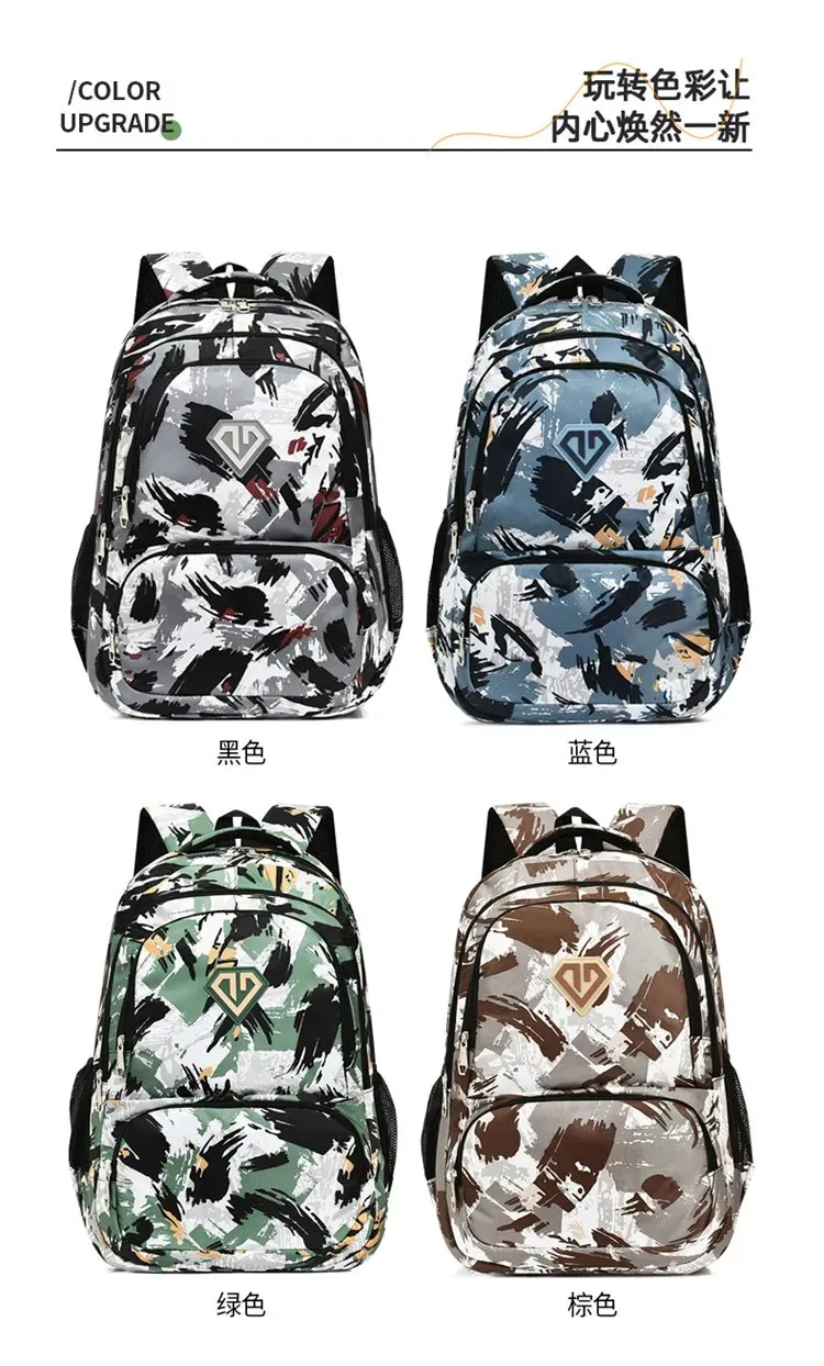 Tas Ransel Wanita Bahan Oxford Motif Print Warna Hitam Bentuk Kotak Tali Lebar Stok China