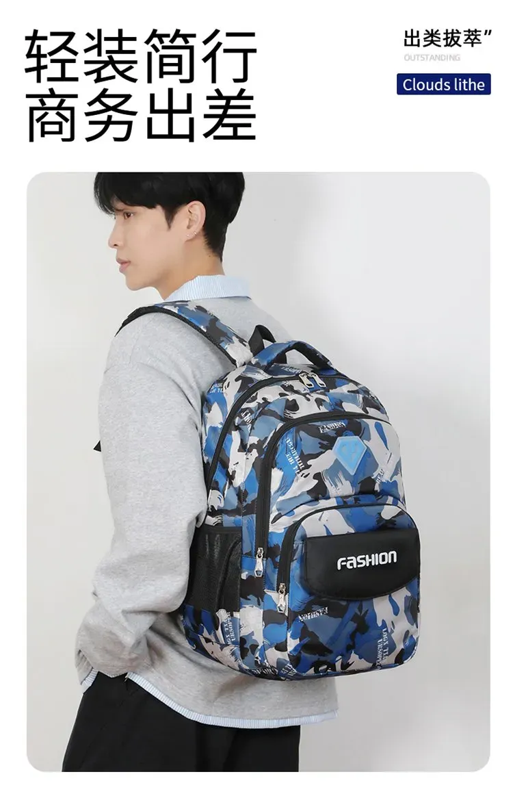 Tas Ransel Wanita Bahan Oxford Motif Print Warna Biru Bentuk Kotak Tali Lebar Pilihan Reseller