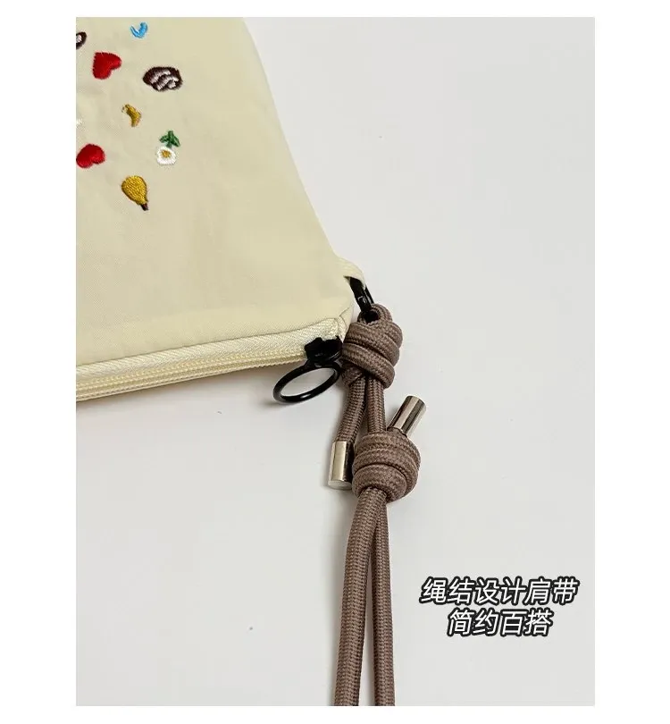 Tas Selempang Wanita Bahan PU Sintetis Motif Print Warna Beige Bentuk Kotak Tali Resleting