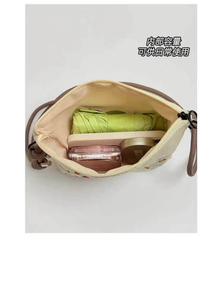 Tas Selempang Wanita Bahan PU Sintetis Motif Print Warna Beige Bentuk Kotak Tali Resleting