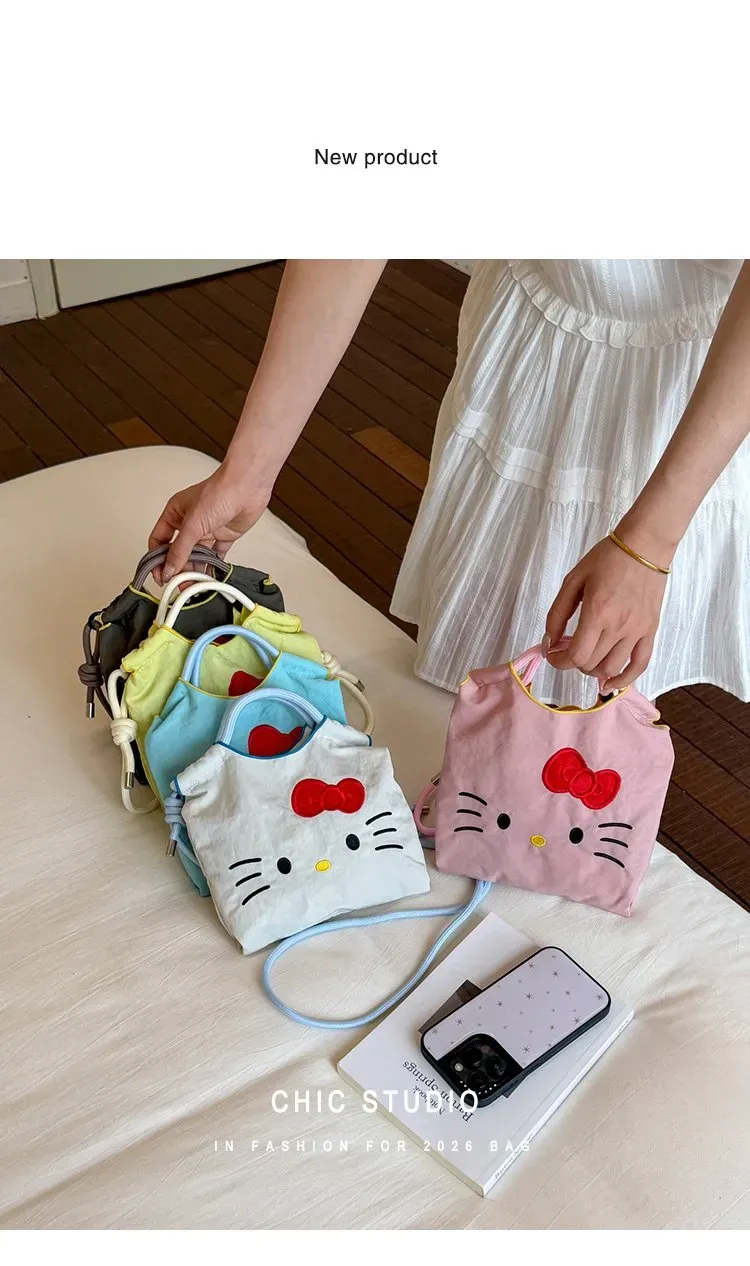 Tas Tote Wanita Bahan PU Sintetis Motif Hello Kitty Warna Putih Bentuk Kotak Grosir Import