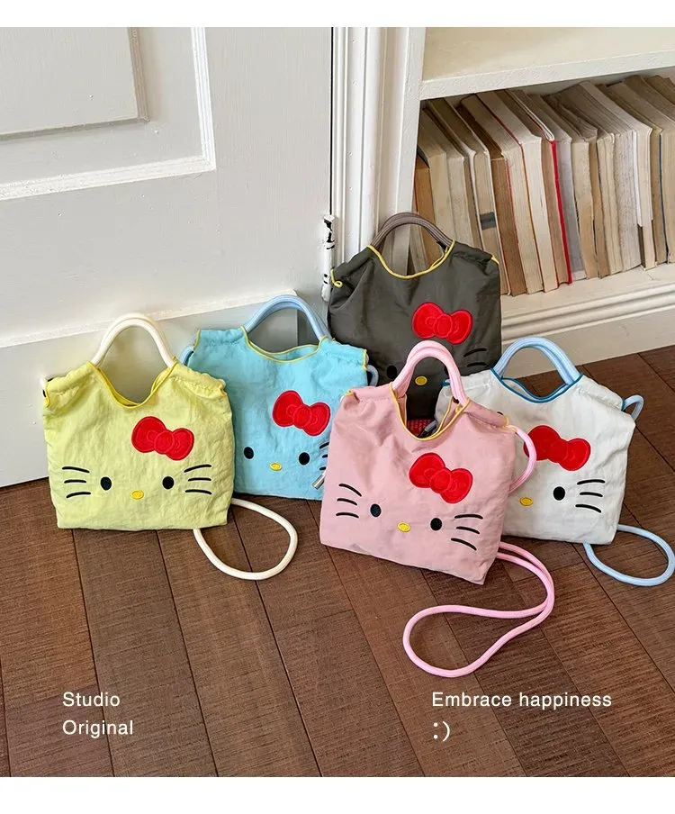 Tas Tote Wanita Bahan PU Sintetis Motif Hello Kitty Warna Putih Bentuk Kotak Grosir Import