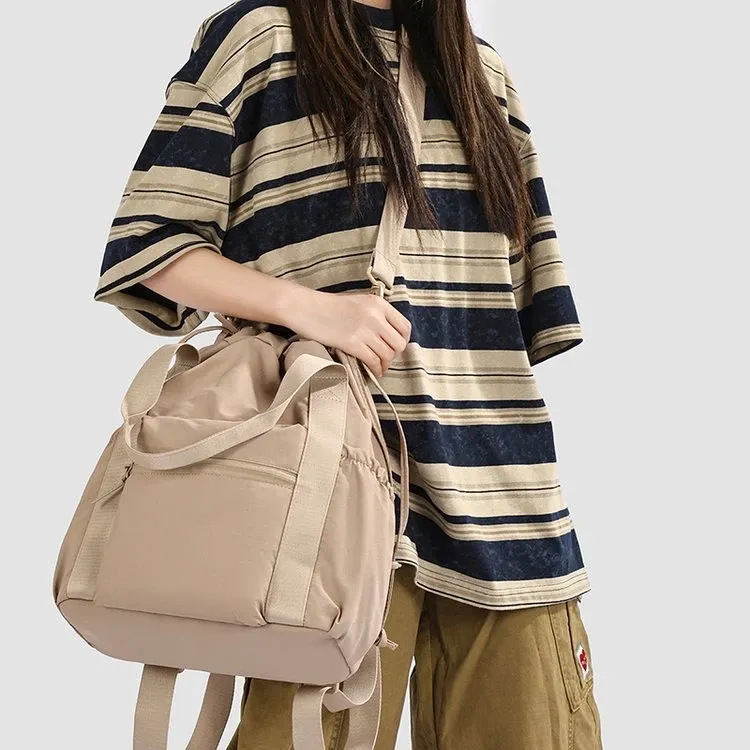 Tas Ransel Pria Bahan Nylon Polos Warna Abu-Abu Bentuk Kotak Tali Lebar Resleting Grosir Import