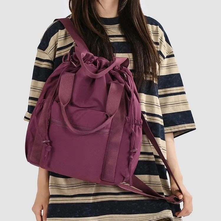 Tas Ransel Pria Bahan Nylon Polos Warna Abu-Abu Bentuk Kotak Tali Lebar Resleting Grosir Import