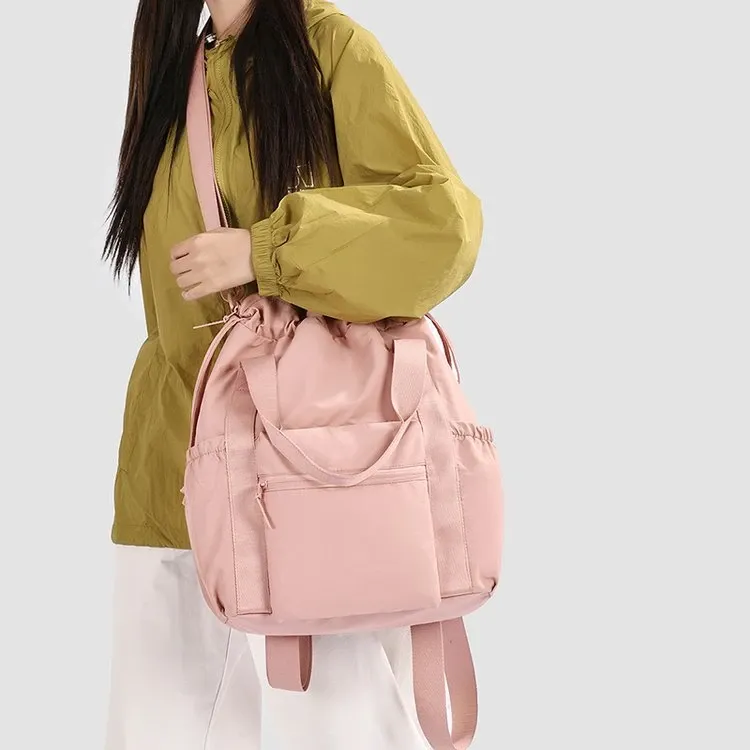 Tas Ransel Pria Bahan Nylon Polos Warna Abu-Abu Bentuk Kotak Tali Lebar Resleting Grosir Import