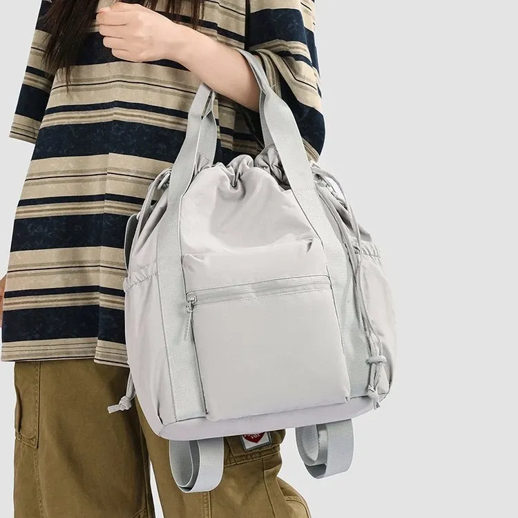 Tas Ransel Pria Bahan Nylon Polos Warna Abu-Abu Bentuk Kotak Tali Lebar Resleting Grosir Import