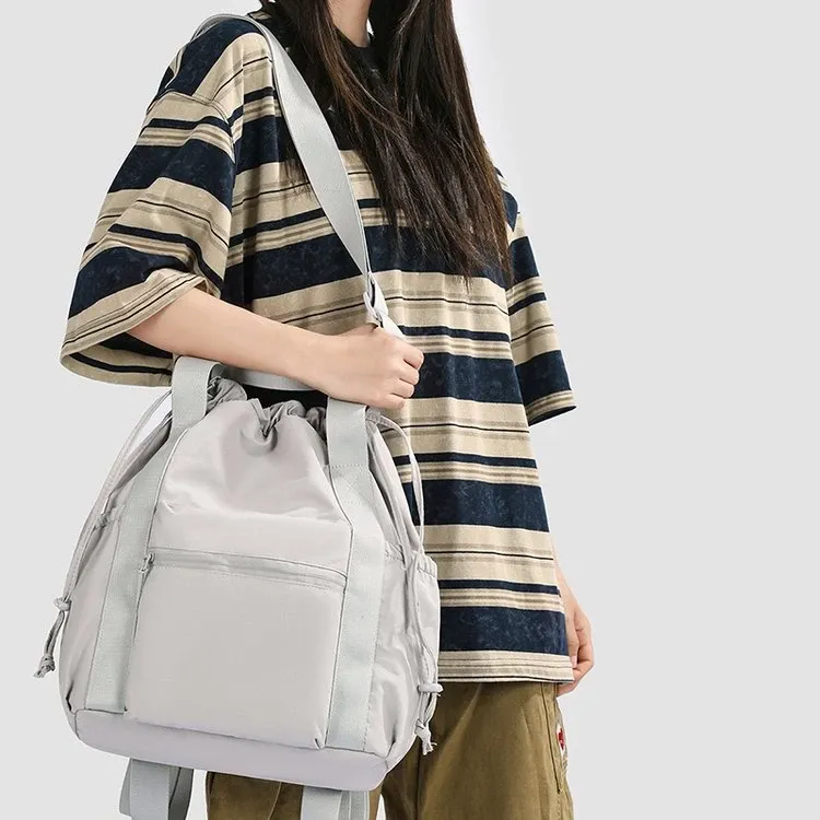 Tas Ransel Pria Bahan Nylon Polos Warna Abu-Abu Bentuk Kotak Tali Lebar Resleting Grosir Import