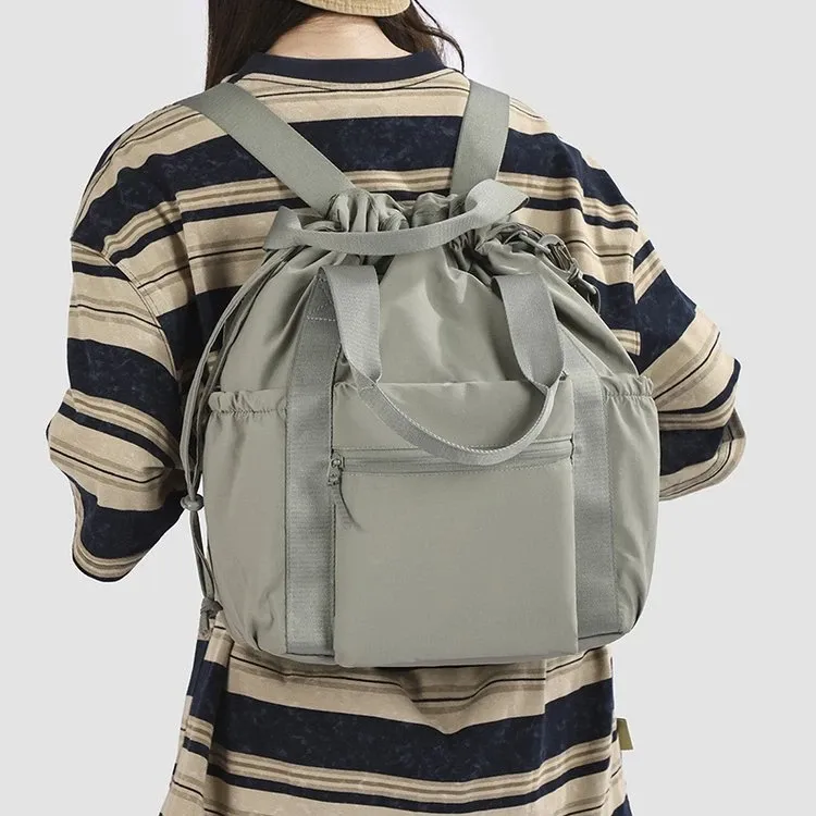 Tas Ransel Pria Bahan Nylon Polos Warna Abu-Abu Bentuk Kotak Tali Lebar Resleting Grosir Import