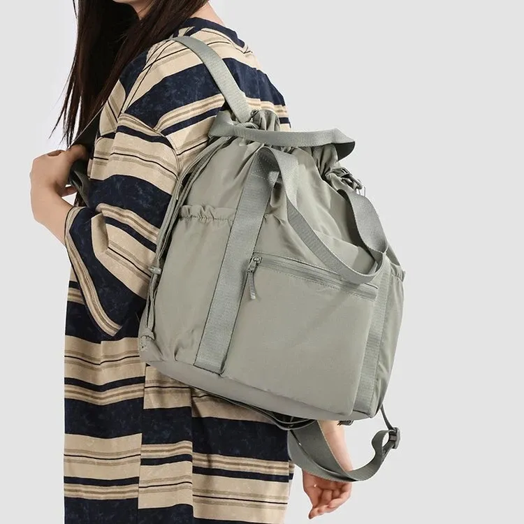 Tas Ransel Pria Bahan Nylon Polos Warna Abu-Abu Bentuk Kotak Tali Lebar Resleting Grosir Import