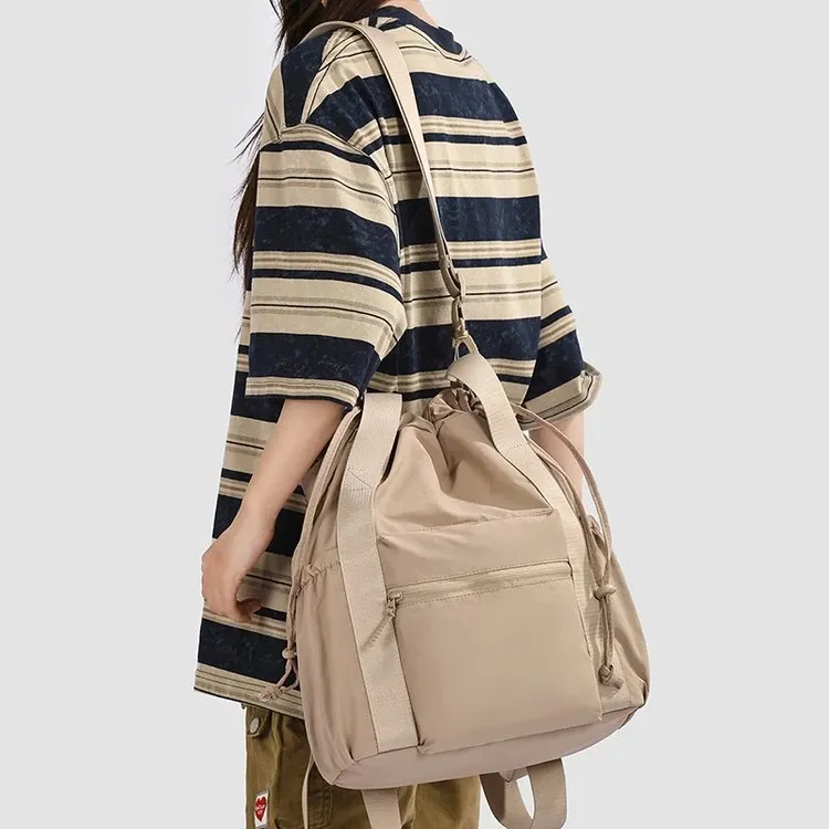 Tas Ransel Pria Bahan Nylon Polos Warna Abu-Abu Bentuk Kotak Tali Lebar Resleting Grosir Import